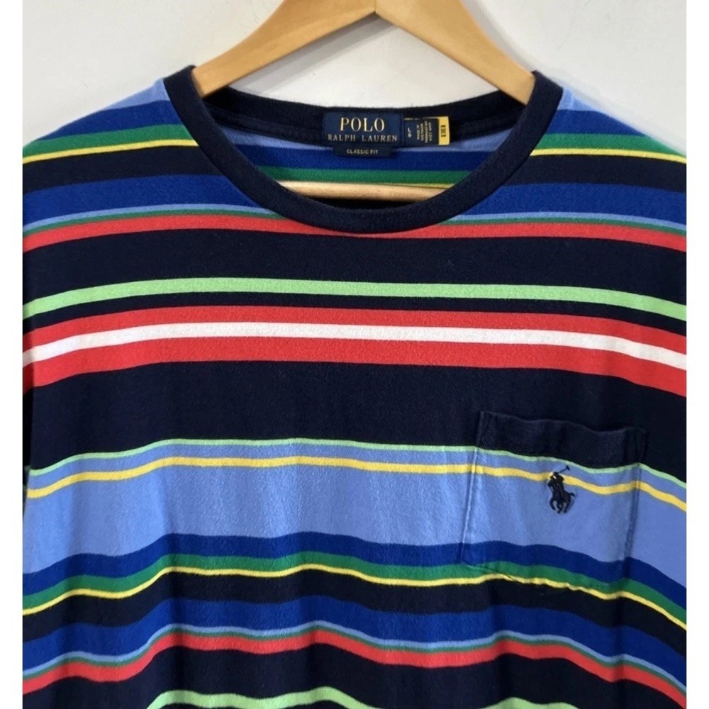 Mens Polo Ralph Lauren Stripe Classic Fit Pocket T‎ Shirt Casual Shirt Large